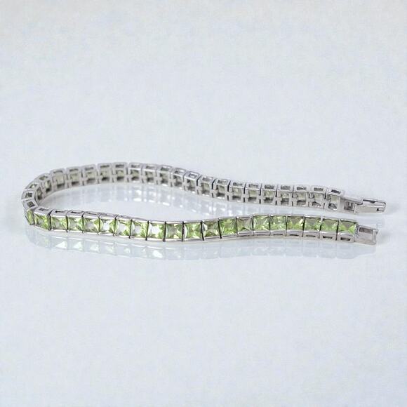 Vintage 925 Silver Peridot Tennis Bracelet Princess Cut Natural Gemstone - Picture 7 of 9